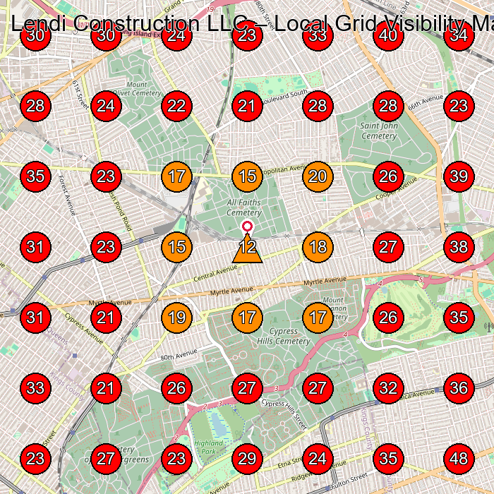 Lendi Construction LLC GeoGrid visibility map for General Contractor in Flushing